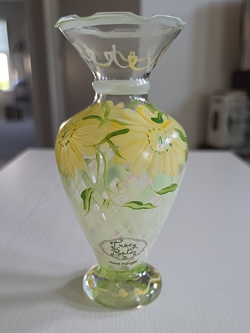 Tracy Porter Yellow Floral Hand-Painted Glass Vase